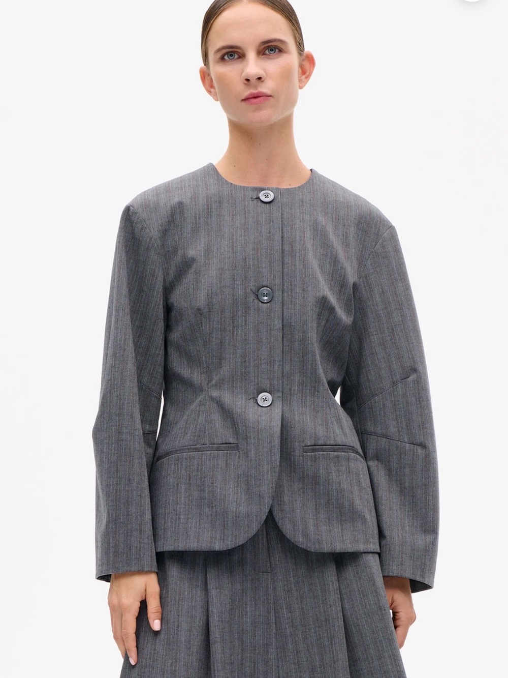 Baum und pferdgarten Classic Gray Pinstripe tailored waist smart casual Jacket